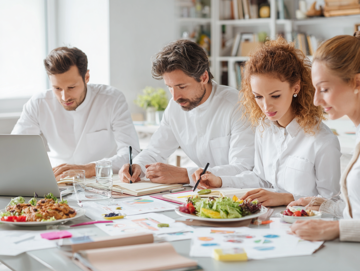 Свіжі овочі, фрукти та злаки розкладені для планування збалансованого меню